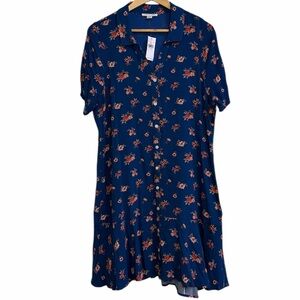 American Eagle Navy Floral Button-Front Short Sleeve Dress Size XL